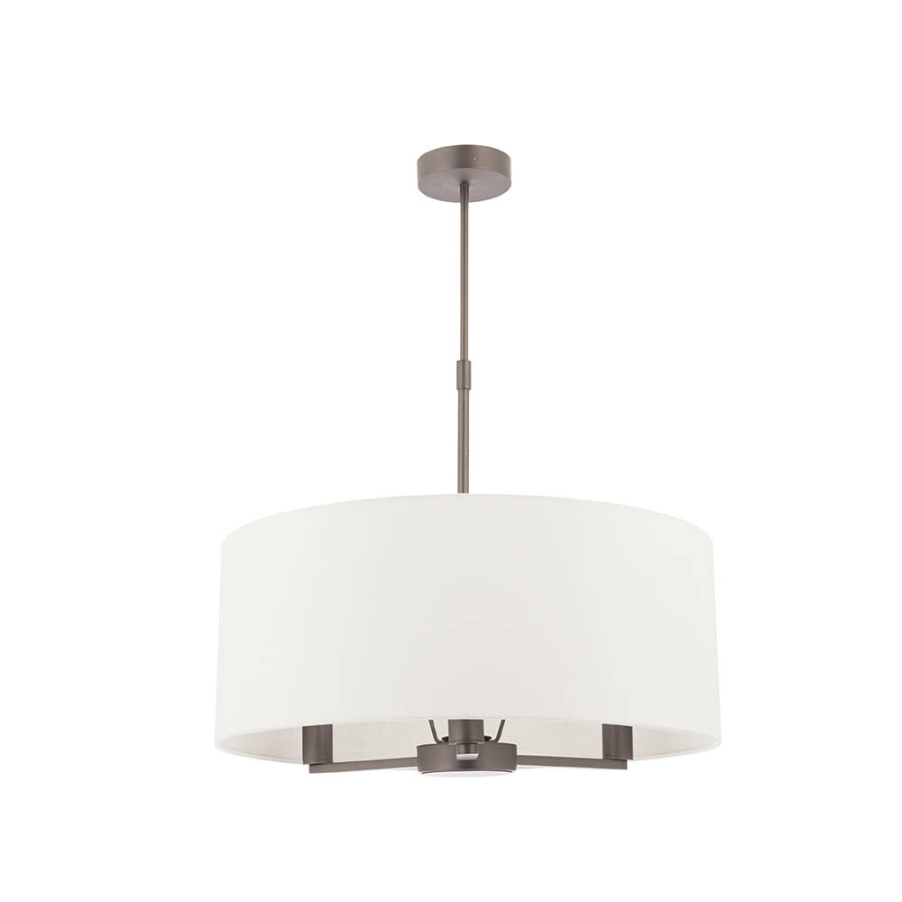 Deland Round White Shade Pendant Ceiling Light In Matt Nickel