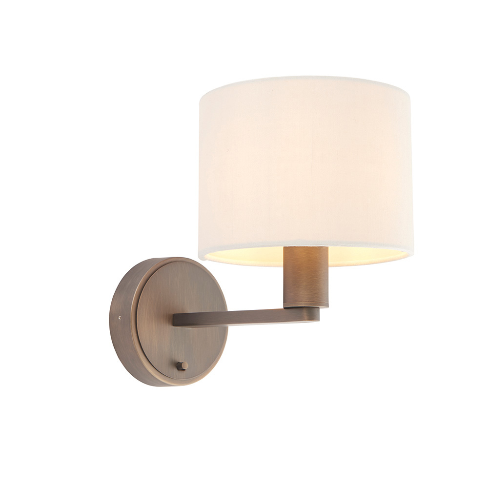 Deland White Fabric Shade Wall Light In Bronze