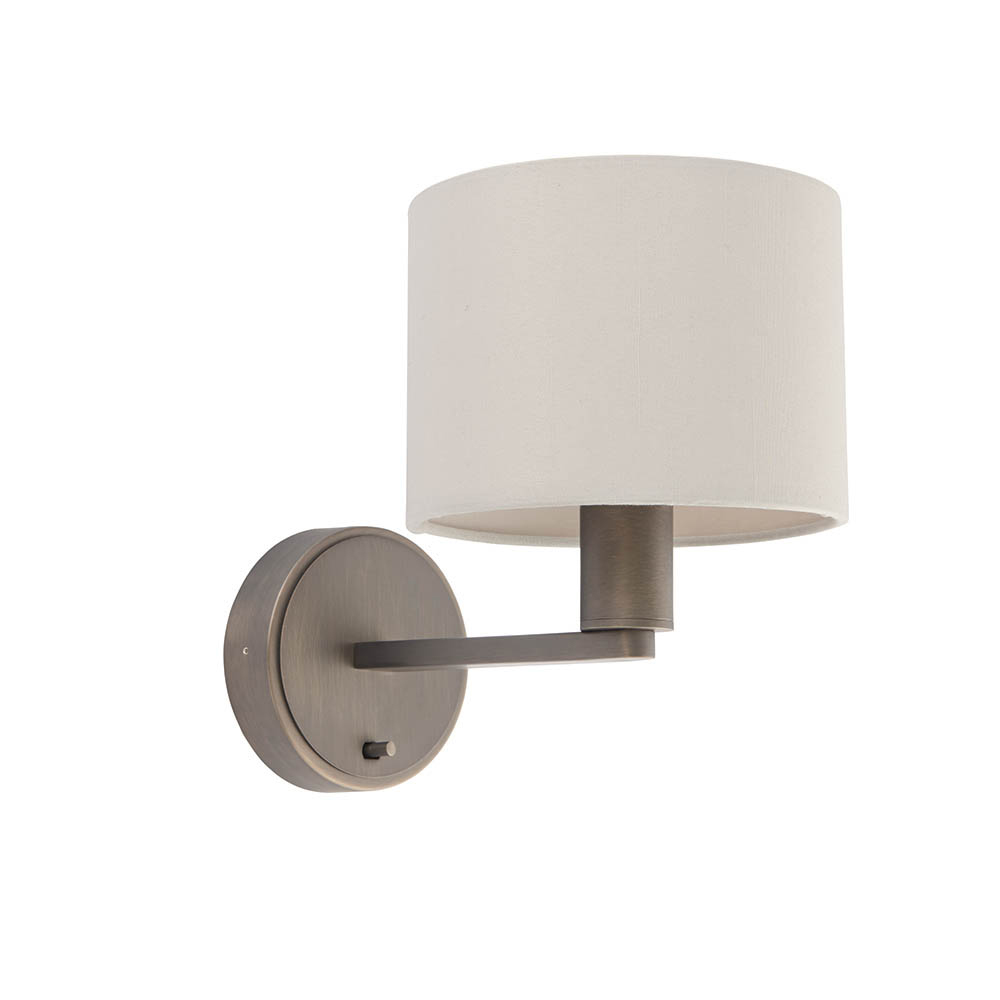 Deland White Fabric Shade Wall Light In Bronze