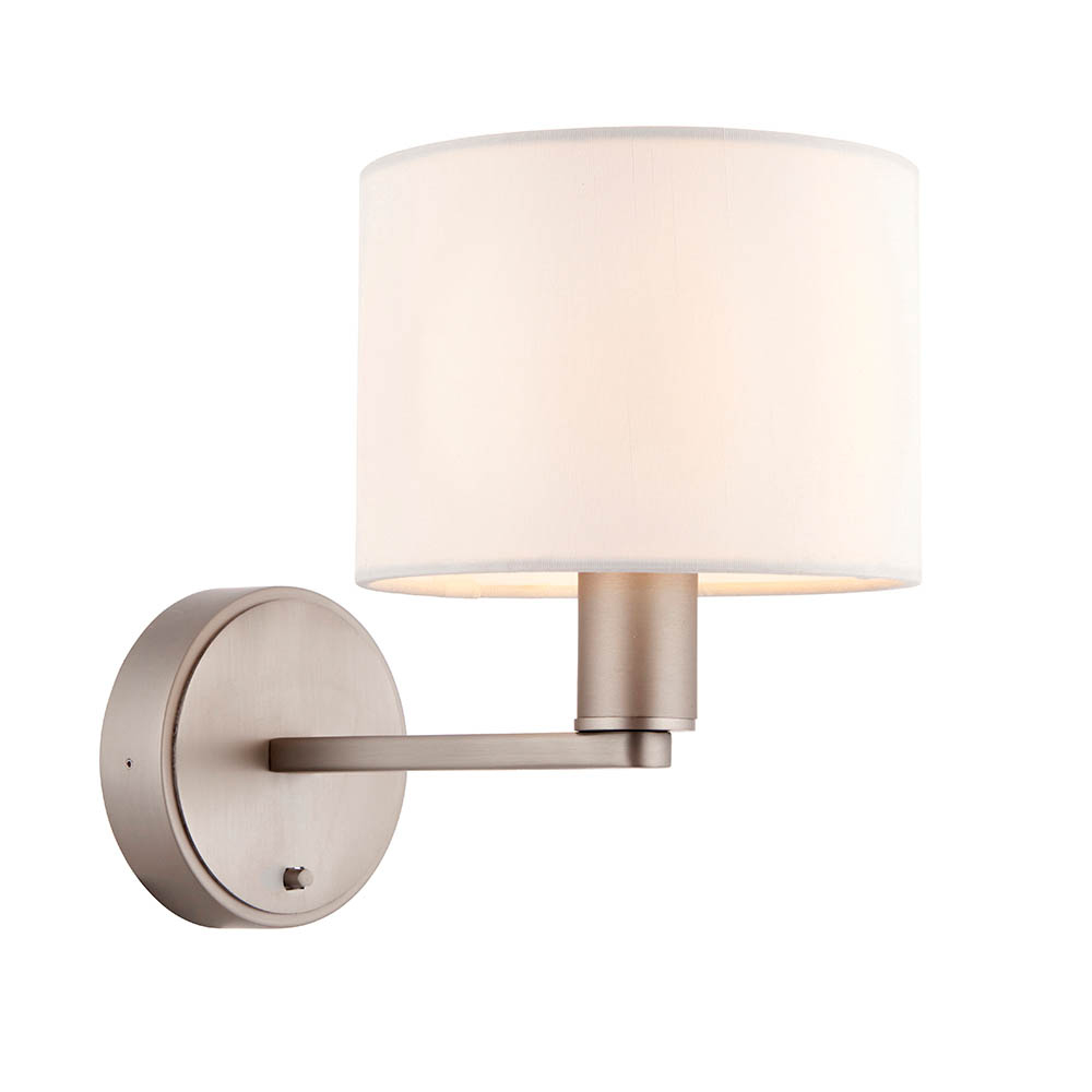 Deland White Fabric Shade Wall Light In Matt Nickel