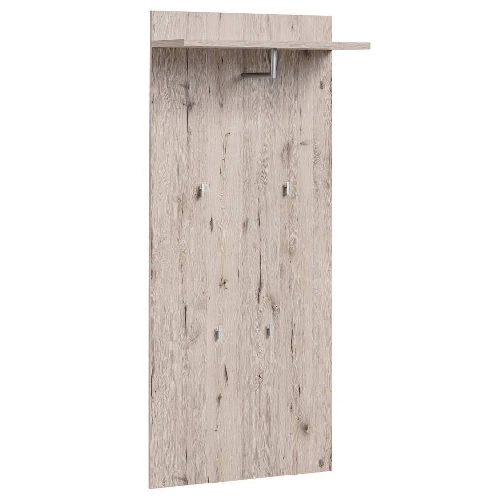 Product photograph of Deland Wooden Wall Coat Rack With 1 Shelf In Wellington Oak from Furniture in Fashion
