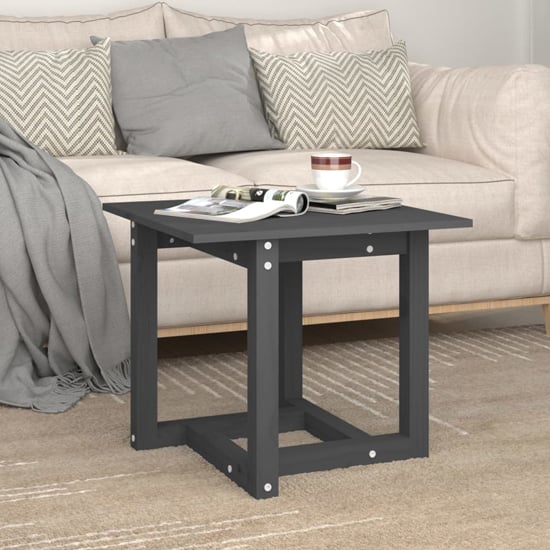 Photo of Delaney square pine wood coffee table in grey