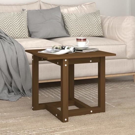 Product photograph of Delaney Square Pine Wood Coffee Table In Honey Brown from Furniture in Fashion