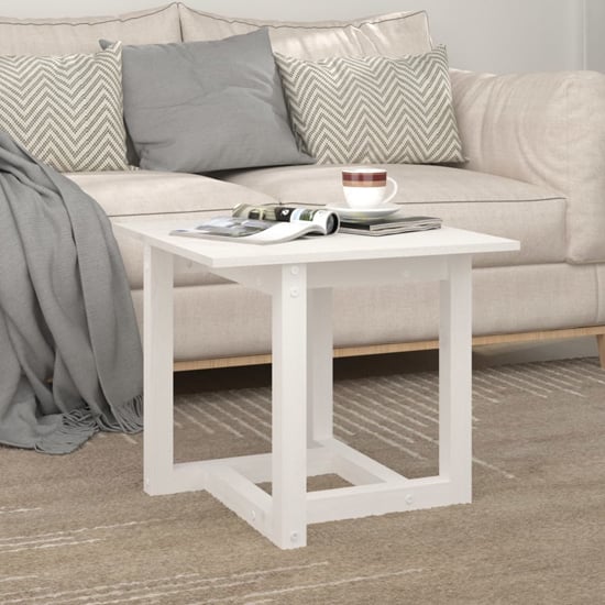 Photo of Delaney square pine wood coffee table in white