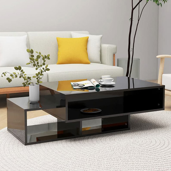 Delano High Gloss Coffee Table With 3 Shelves In Black