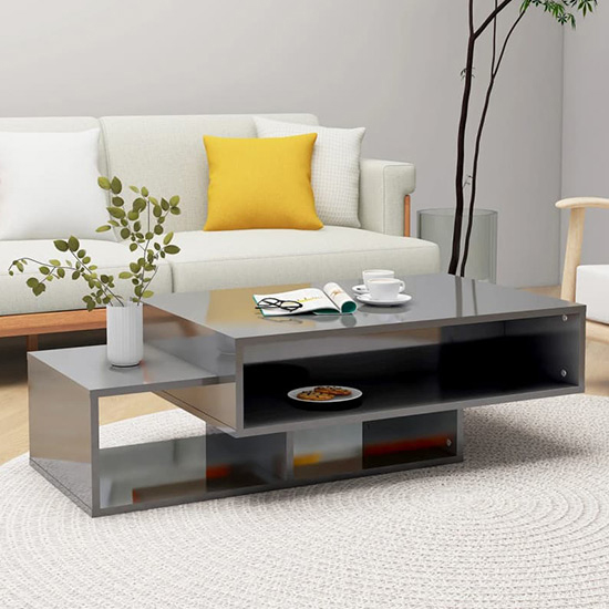 Delano High Gloss Coffee Table With 3 Shelves In Grey Furniture in