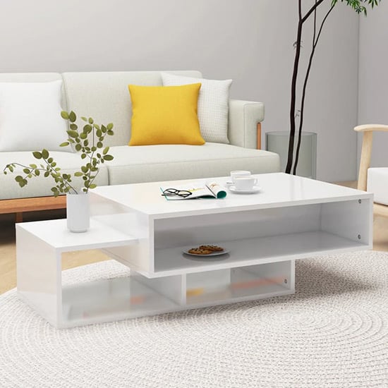 Read more about Delano high gloss coffee table with 3 shelves in white