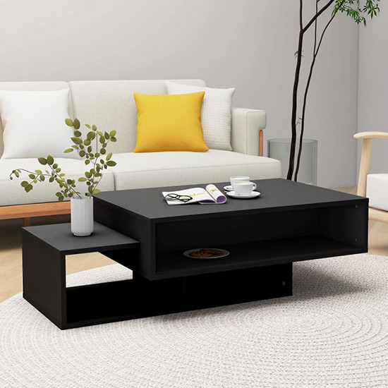 Delano Wooden Coffee Table With 3 Shelves In Black