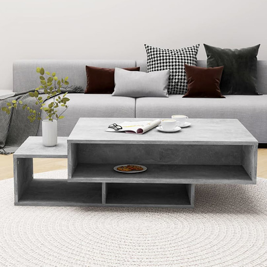 Delano Wooden Coffee Table With 3 Shelves In Concrete Effect