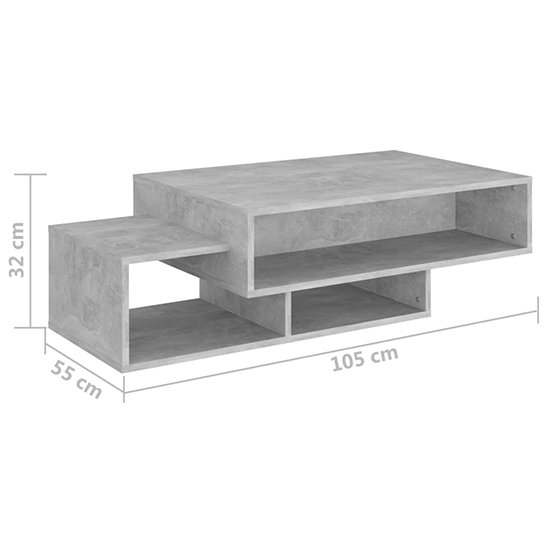 Delano Wooden Coffee Table With 3 Shelves In Concrete Effect