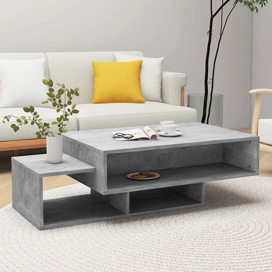 Product photograph of Delano Wooden Coffee Table With 3 Shelves In Concrete Effect from Furniture in Fashion