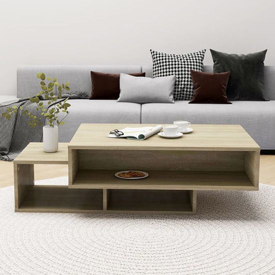 Delano Wooden Coffee Table With 3 Shelves In Sonoma Oak