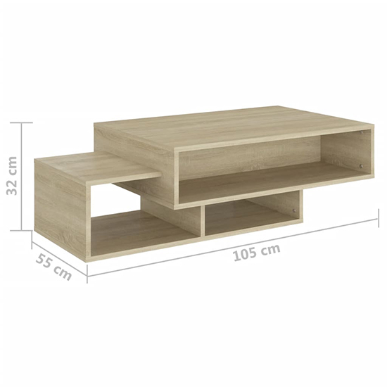 Delano Wooden Coffee Table With 3 Shelves In Sonoma Oak