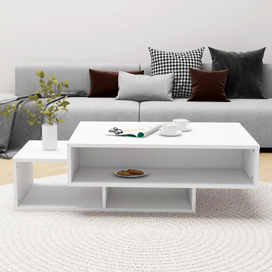 Delano Wooden Coffee Table With 3 Shelves In White