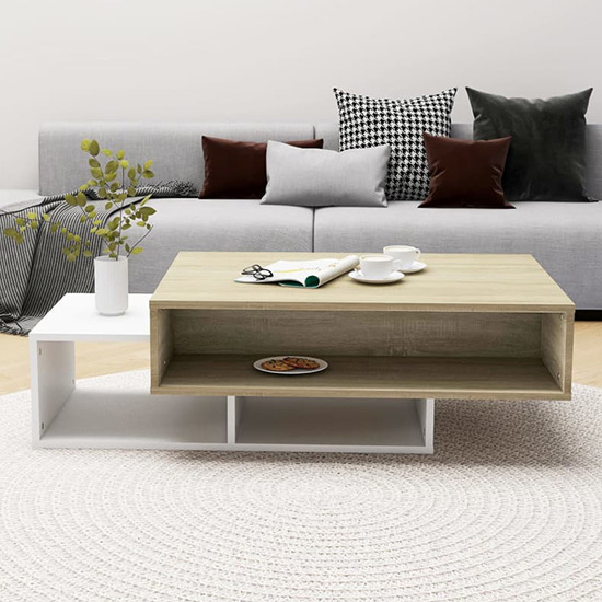 Delano Wooden Coffee Table With 3 Shelves In White Sonoma Oak_2