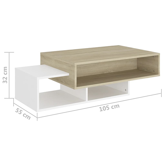 Delano Wooden Coffee Table With 3 Shelves In White Sonoma Oak_5