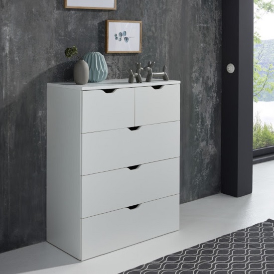 Delany Wooden Chest Of Drawers In White With 5 Drawers thumbnail