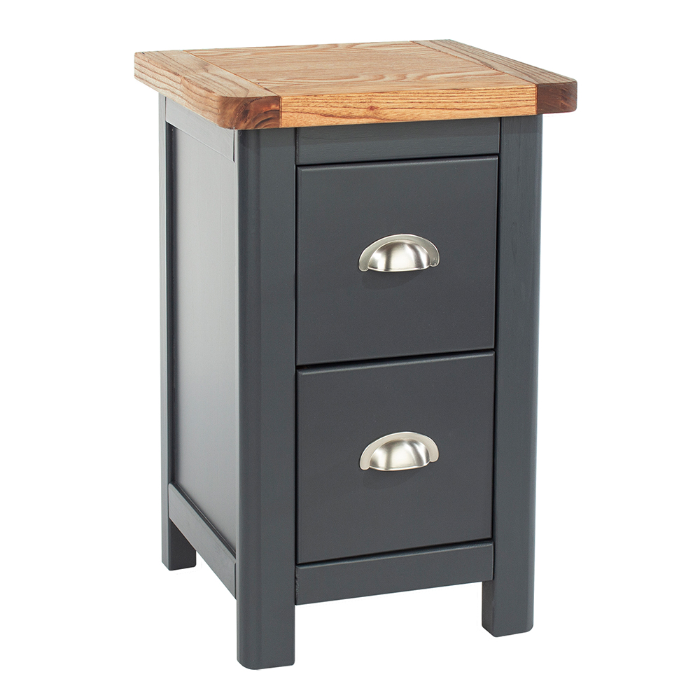 Delavan Tall Wooden Bedside Cabinet With 2 Drawers In Oak Black