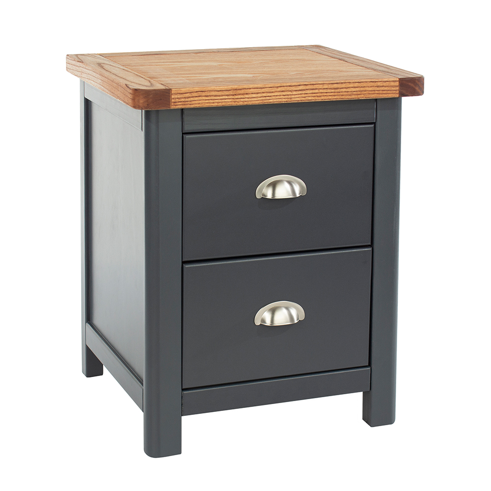 Delavan Wide Wooden Bedside Cabinet With 2 Drawers In Oak Black