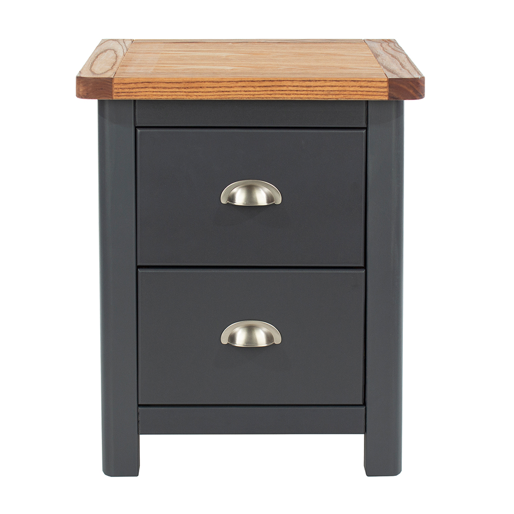 Delavan Wide Wooden Bedside Cabinet With 2 Drawers In Oak Black