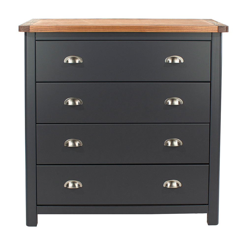 Delavan Wooden Chest Of 4 Drawers In Midnight Blue And Oak