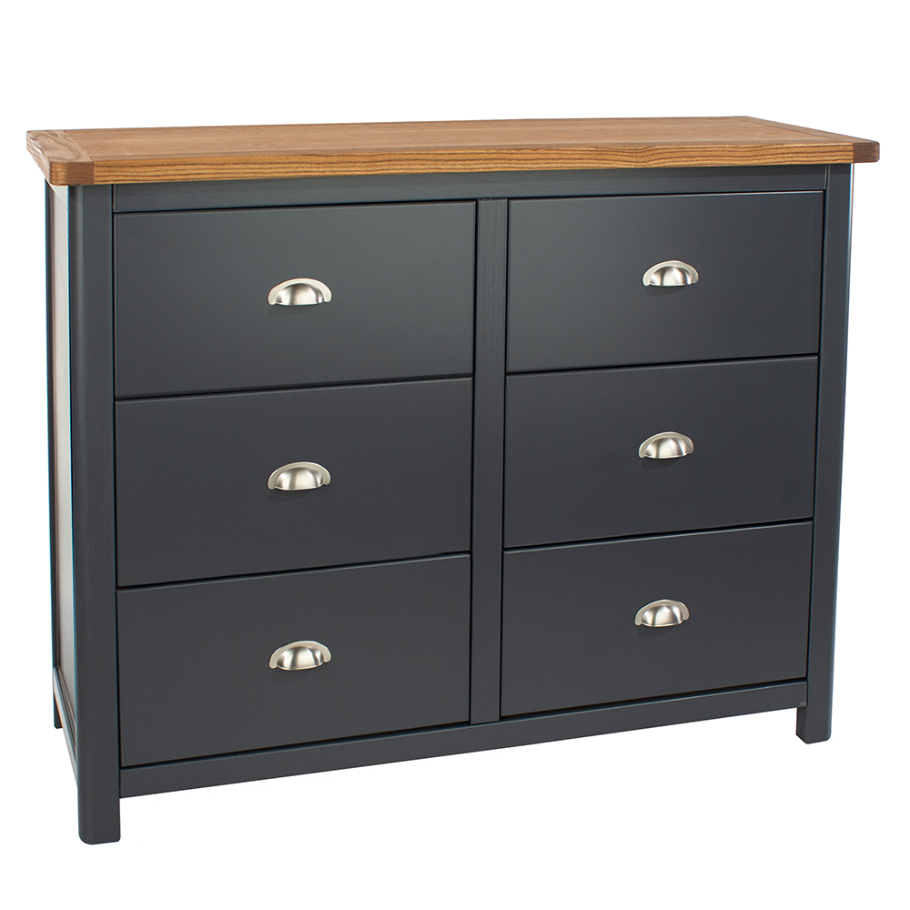 Delavan Wooden Chest Of 6 Drawers In Midnight Blue And Oak