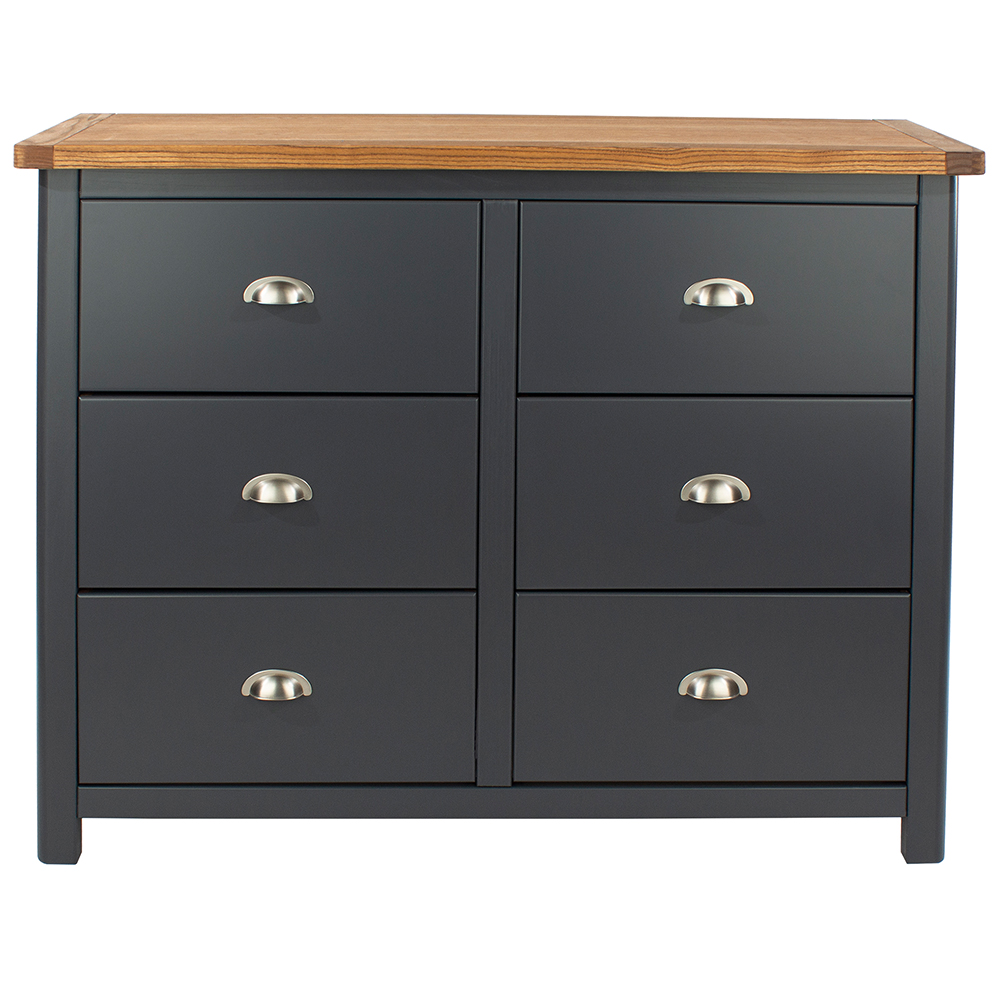 Delavan Wooden Chest Of 6 Drawers In Midnight Blue And Oak