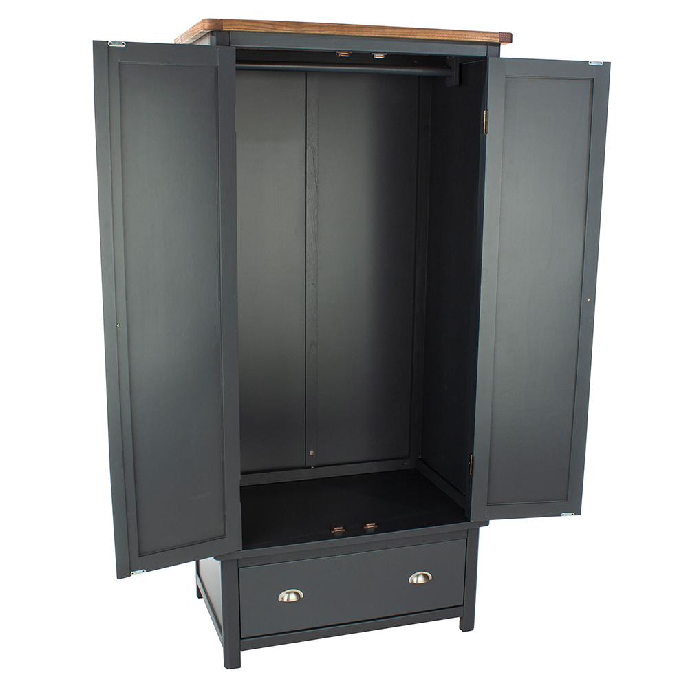 Delavan Wooden Wardrobe With 2 Doors 1 Drawer In Midnight Blue Oak
