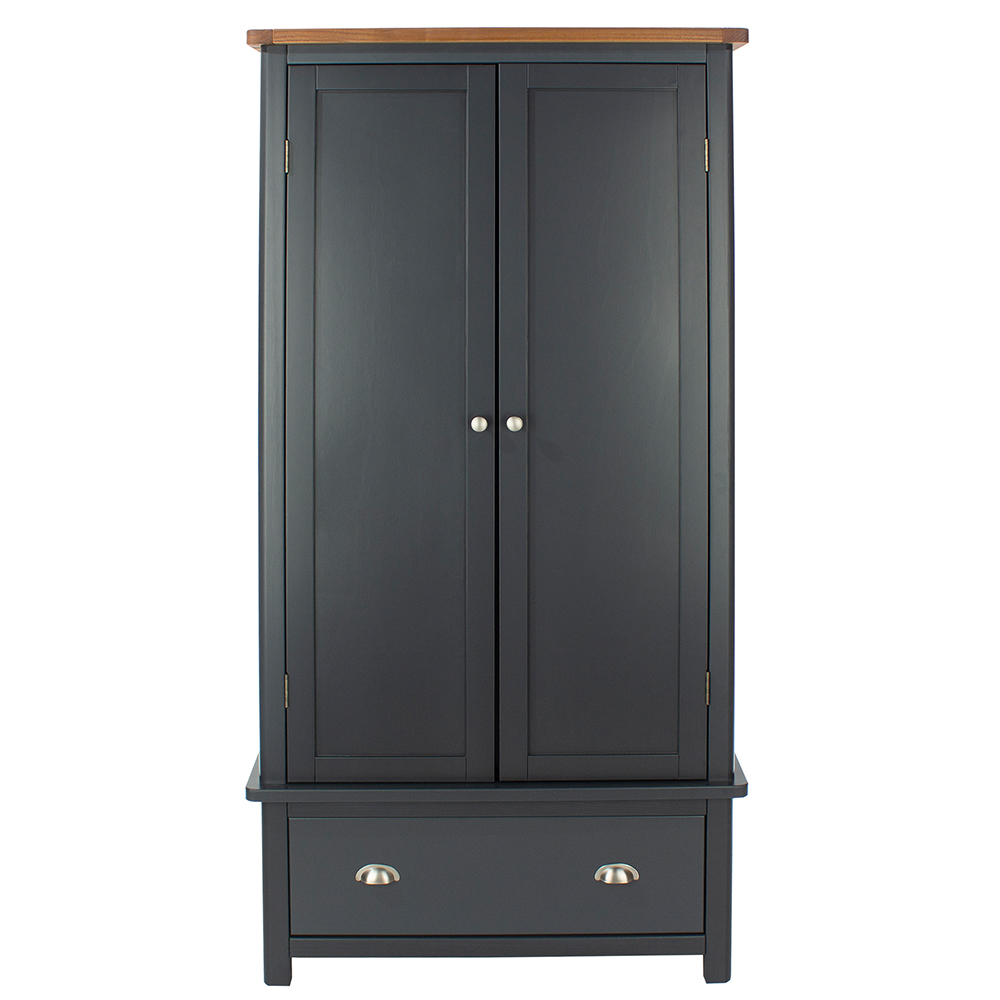 Delavan Wooden Wardrobe With 2 Doors 1 Drawer In Midnight Blue Oak