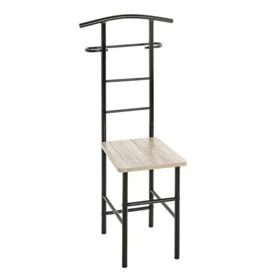 Delft Metal Valet Stand In Black With Natural Wooden Seat
