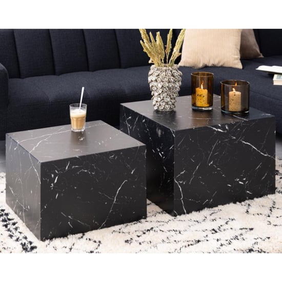 Delft Wooden Set Of 2 Coffee Tables In Black Marble Effect