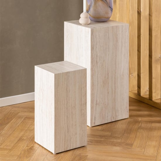 Product photograph of Delft Wooden Set Of 2 Side Tables In Travertine from Furniture in Fashion