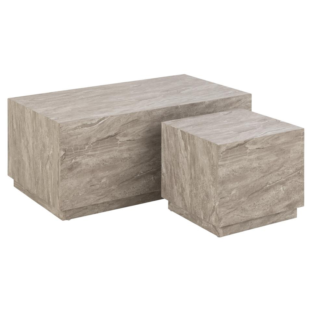 Delft Wooden Nesting Coffee Tables In Grey Marble Effect