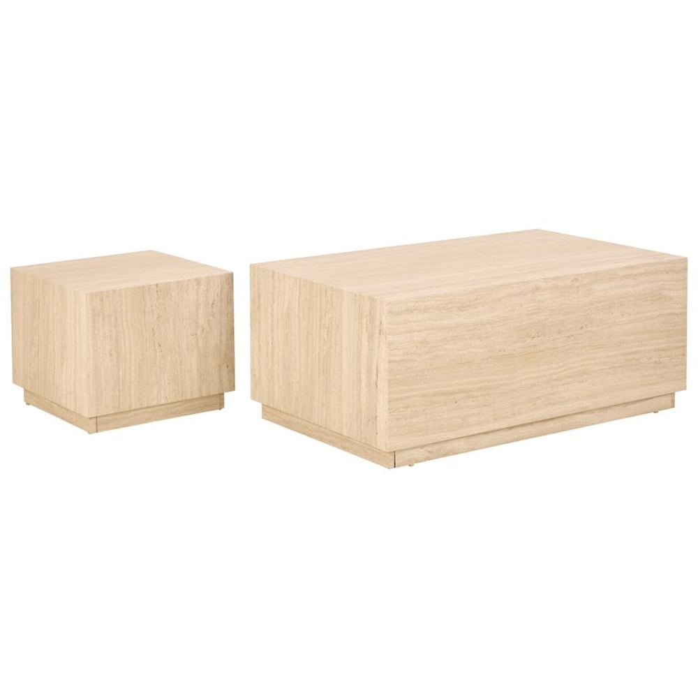 Delft Wooden Nesting Coffee Tables In Travertine