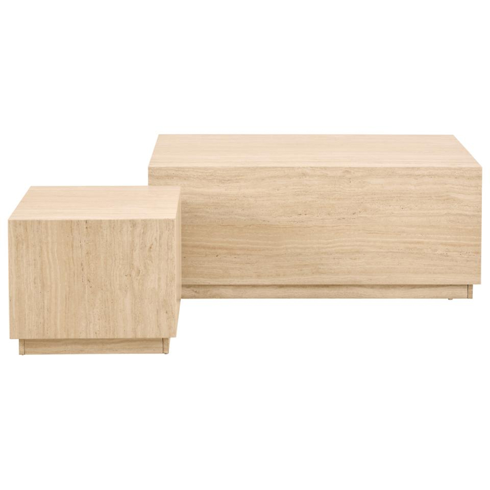 Delft Wooden Nesting Coffee Tables In Travertine