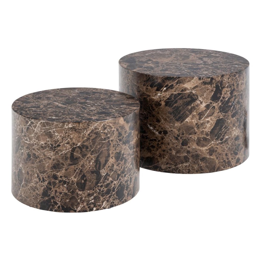 Delft Wooden Round Nesting Coffee Table In Brown Marble Effect