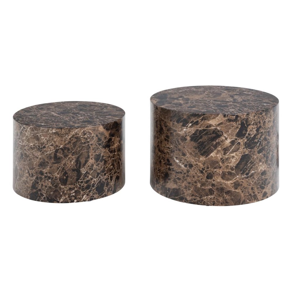 Delft Wooden Round Nesting Coffee Table In Brown Marble Effect
