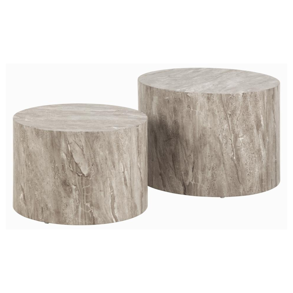 Delft Wooden Round Nesting Coffee Table In Grey Marble Effect