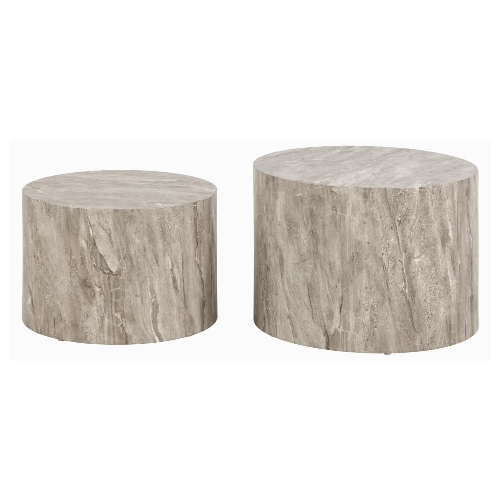 Delft Wooden Round Nesting Coffee Table In Grey Marble Effect