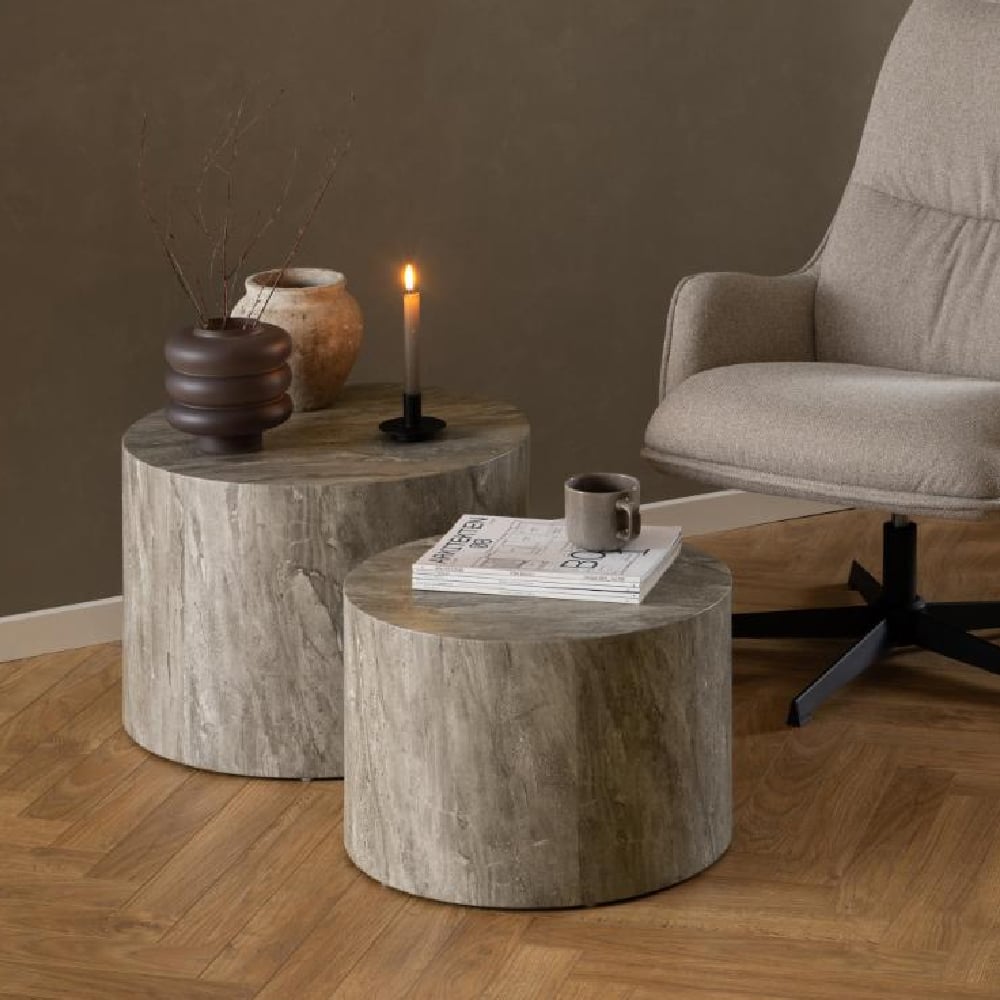 Product photograph of Delft Wooden Round Nesting Coffee Table In Grey Marble Effect from Furniture in Fashion