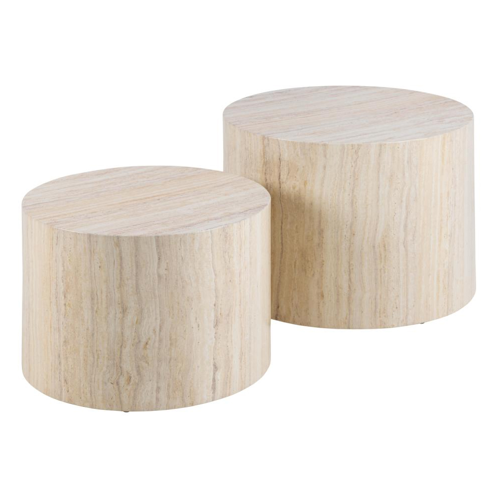 Delft Wooden Round Nesting Coffee Table In Travertine