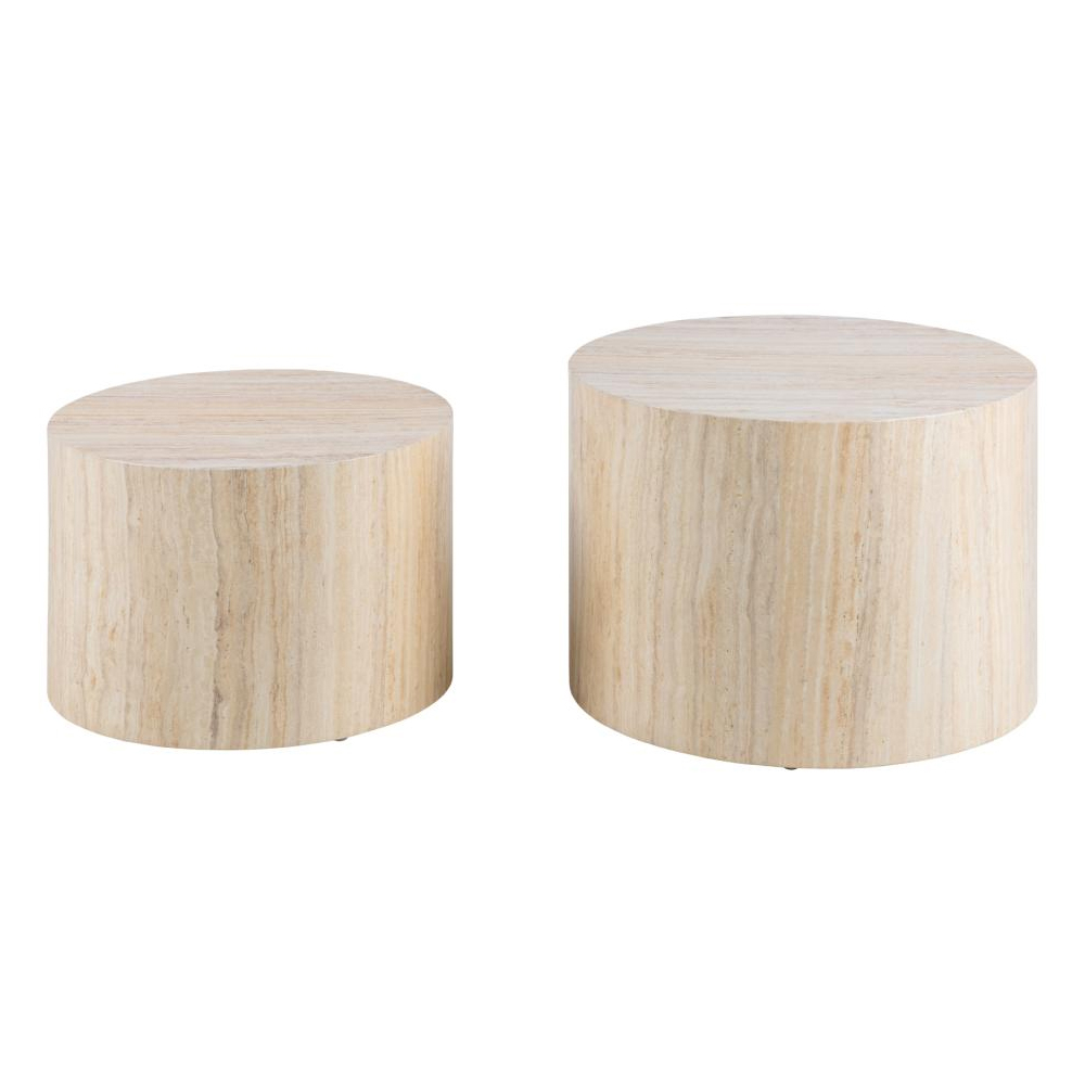 Delft Wooden Round Nesting Coffee Table In Travertine