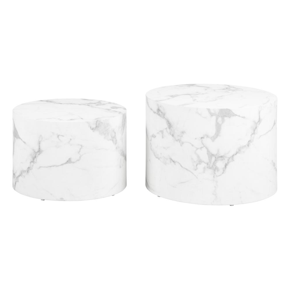Delft Wooden Round Nesting Coffee Table In White Marble Effect