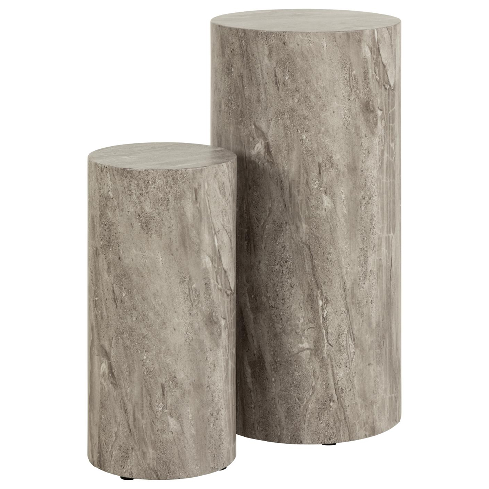 Delft Wooden Round Set Of 2 Pedestal In Grey Marble Effect