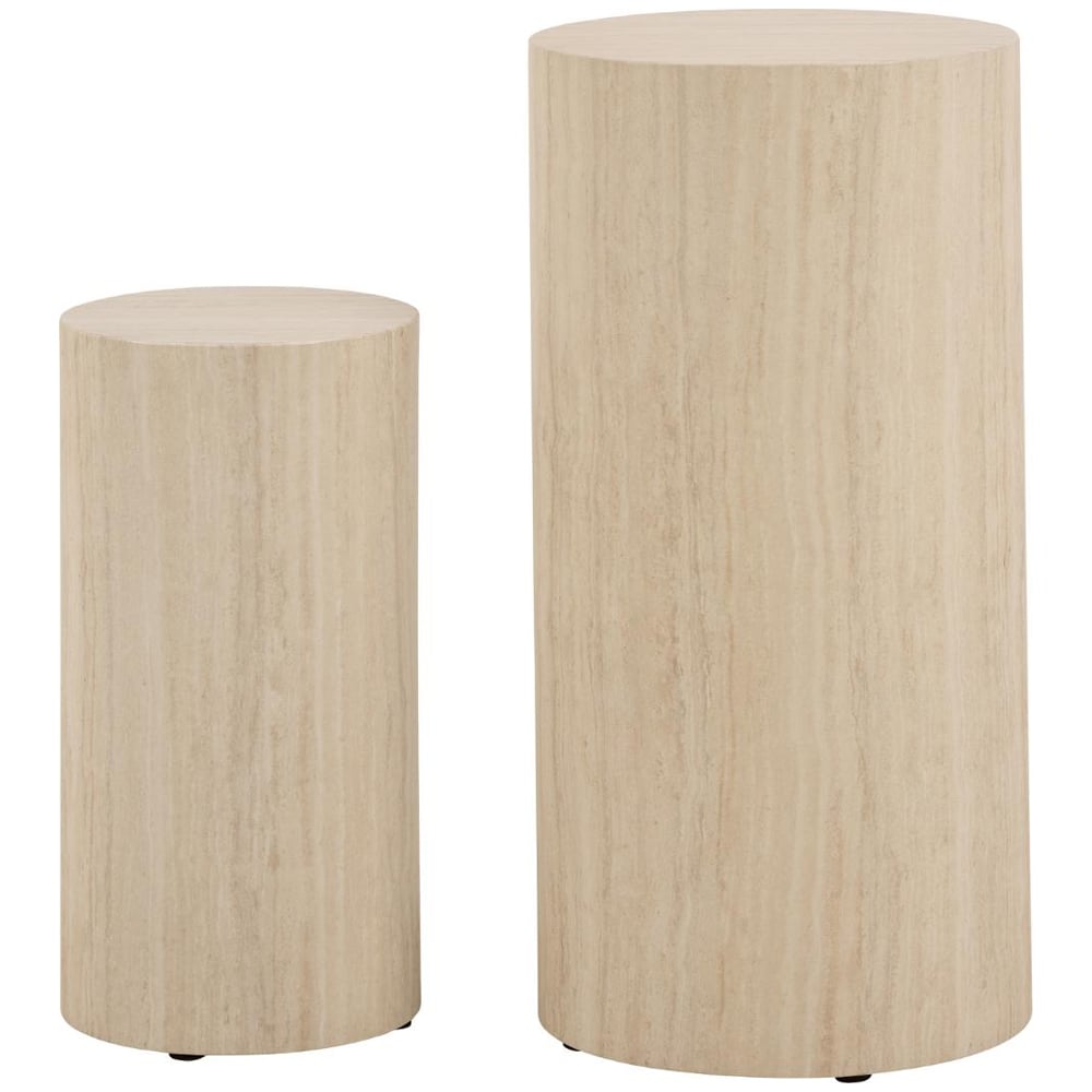Delft Wooden Round Set Of 2 Pedestal In Travertine