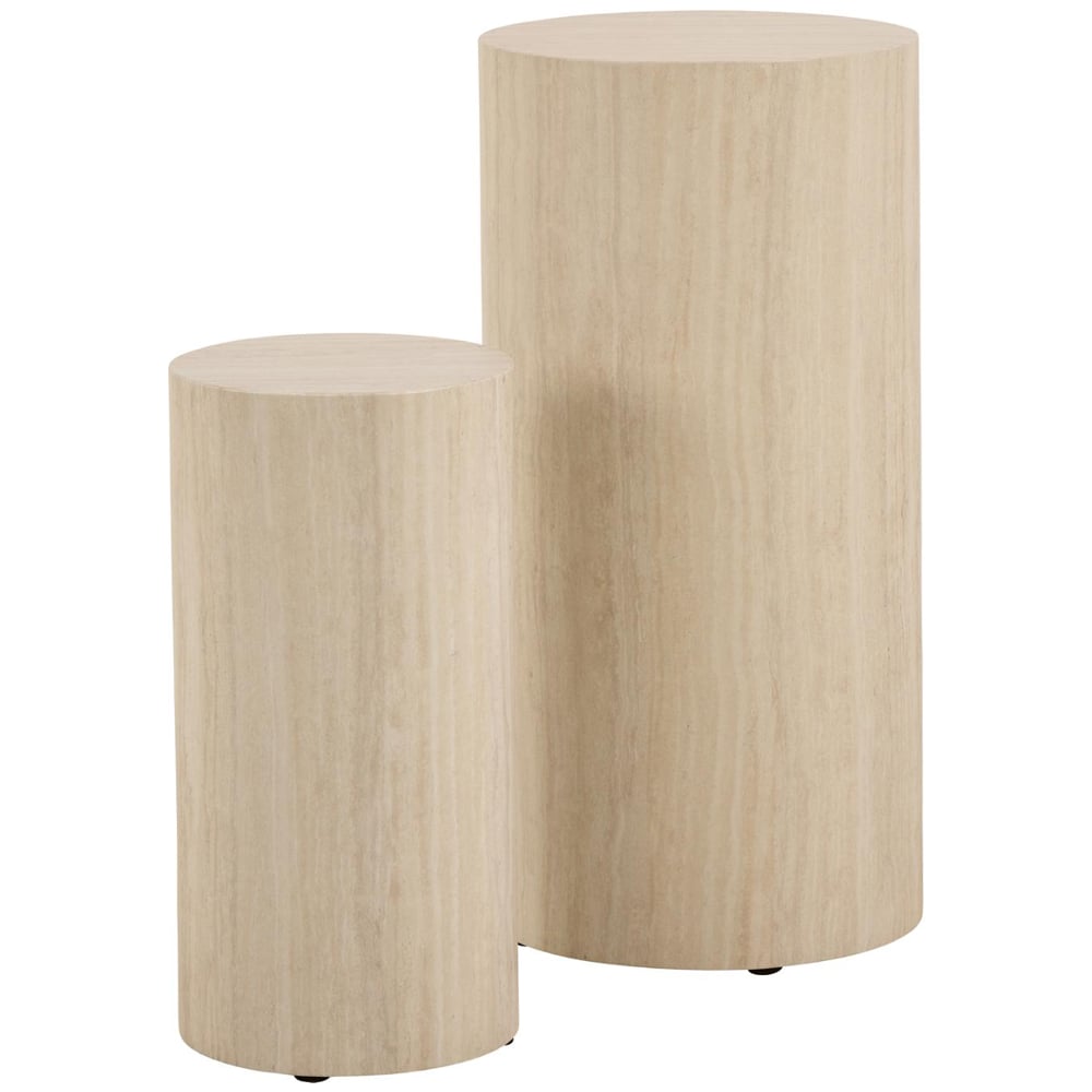 Delft Wooden Round Set Of 2 Pedestal In Travertine