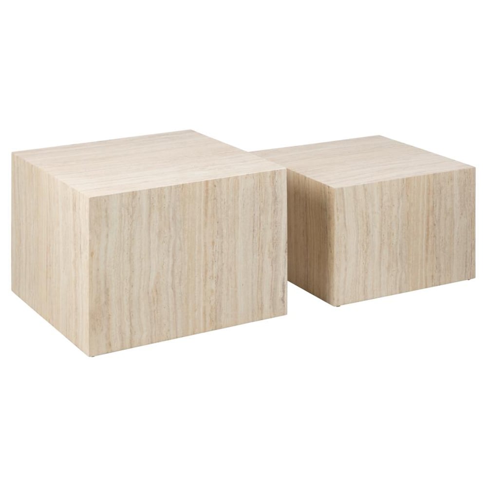 Delft Wooden Square Nesting Coffee Tables In Travertine