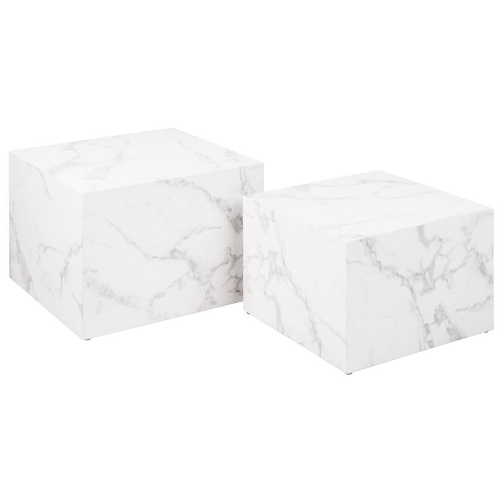 Delft Wooden Square Nesting Coffee Tables In White Marble Effect