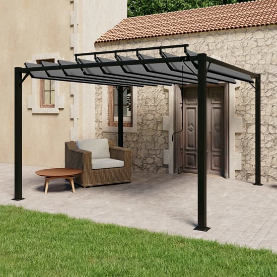 Product photograph of Delia Fabric 3m X 3m Gazebo With Louvered Roof In Anthracite from Furniture in Fashion