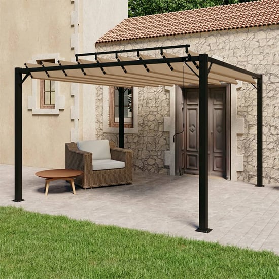 Product photograph of Delia Fabric 3m X 3m Gazebo With Louvered Roof In Taupe from Furniture in Fashion